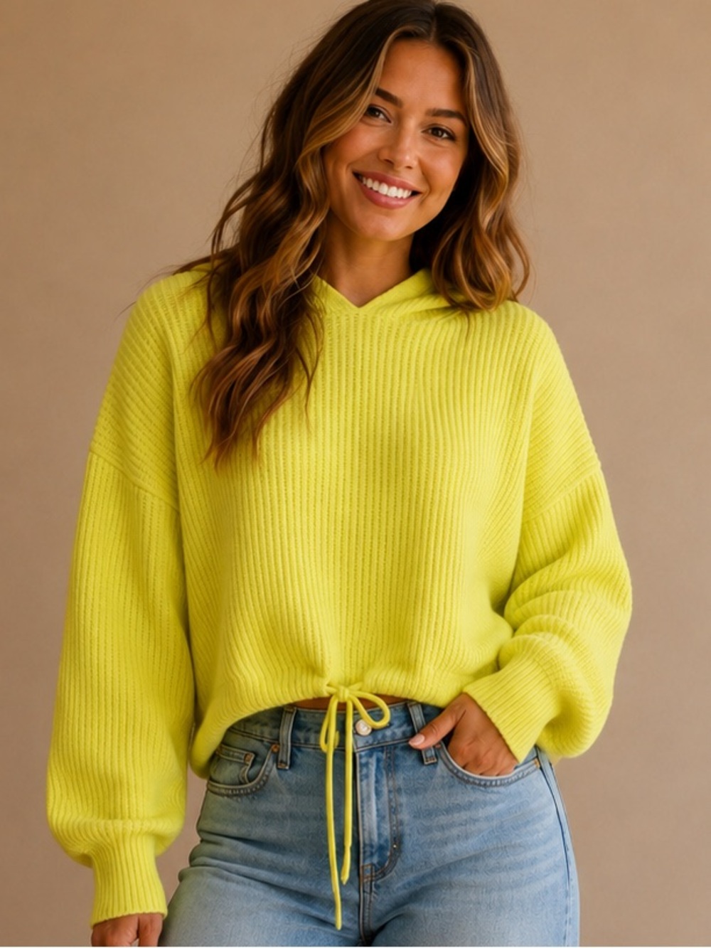 American Eagle Yellow Hoodie Cropped Sweater